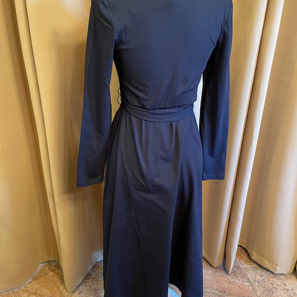 NEW! Pact Midnight Blue Belted Fit and Flare Faux Wrap Dress Size Small NWT! - Picture 6 of 10